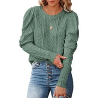 jesenski džemperi za žene, Jesen / Zima Ženske Ležerne jednobojne džempere s dugim rukavima, pletene zelene veličine