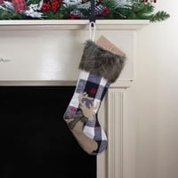 Crno-bijele karirane božićne čarape od vreće od bivola i sobova