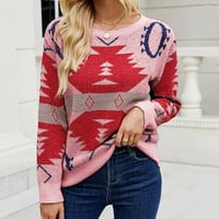 Ženska jesen / zima novi božićni pleteni džemper kontrastne boje džemper s dugim rukavima ženski pulover ružičasti