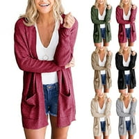 Ženski kabel pleteni kardigan džemper dugih rukava plus veličina otvoreni prednji džepni kaput