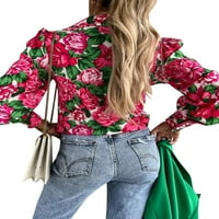 ; / Ženska košulja od tunike s reverom s cvjetnim printom, ležerni vrhovi na kopčanje, uredska bluza s dugim rukavima