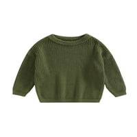 Džemperi za malu djecu s okruglim vratom, jednobojni široki pleteni puloveri s dugim rukavima