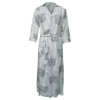 Kimono od lisice za žene, prevelika ležerna zavojna haljina s izrezom u obliku slova U I printom dužine gležnja