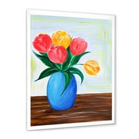 DesignArt 'buket narančastih i crvenih tulipana u vazi' tradicionalni uokvireni umjetnički tisak