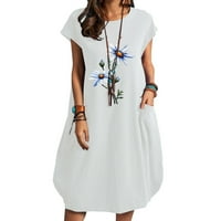 Ženska široka haljina s kratkim rukavima s cvjetnim printom za žene, ljetne haljine s okruglim vratom i džepom;