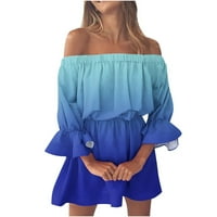 Ženske haljine ležerna Mini A-linija ljetna haljina S printom rukava S ramena u plavoj boji