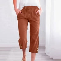 Ženske ošišane hlače u donjem rublju, Casual Capri Plus size, jednobojne hlače s elastičnim strukom i vezicama