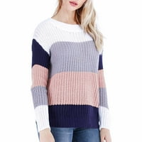 Ženski pleteni crop topovi, Modni vrhovi dugih rukava s okruglim vratom, bluza, pleteni džemper, pulover, džemperi