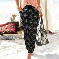 Boemske hlače za plažu Vintage etničke cvjetne široke ženske Harem hlače Ležerne hlače s elastičnim pojasom i