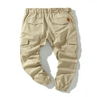 Muške hlače za jogging, teretne hlače s elastičnim strukom, jednobojne hlače, Radne hlače Na vezanje, kaki vezice