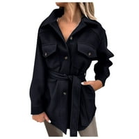 SNGXGN Ženska jakna Sherpa puni patentni patentni zatvarač casual zip up Bomber kaput džepni kaputi za žene, mornarice,