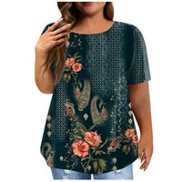 Hanas ženska košulja s kratkim rukavima Okrugli vrat plus majica size tiskana casual mekih vrhova