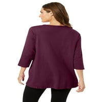 Žena u ženskoj plus veličini savršena tri četvrtine rukava s majicom s V-izrezom