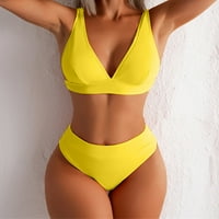 Ženski kupaći kostimi seksi bikini čvrsti set kupaći kostim dva ispunjena grudnjaka kupaća kostim odjeća žuta