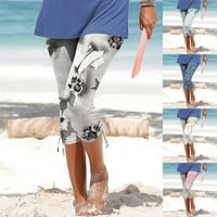 tajice A-liste-Ležerne hlače za plažu s printom A-liste, pripijene plave ošišane hlače veličine A - liste