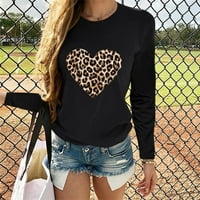 Ženske majice s dugim rukavima Za Valentinovo, ležerni vrhovi s okruglim vratom s leopard printom u obliku srca,