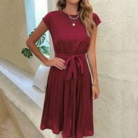 Ljetne haljine za žene Ženska ležerna seksi modna ljetna haljina kratkih rukava s okruglim vratom jednobojna nabrana