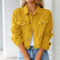 Pgeraug jakne za žene žene vintage gumb dolje nevolje kratki traper jean jakna s džepom žuti l