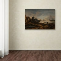Pogled na rijeku By Moonlight 'Canvas Art by Aert van der Neer