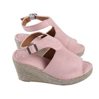 Odjevene sandale Žene modni čvrsti klinovi remen za kopče rimske cipele ružičaste 35