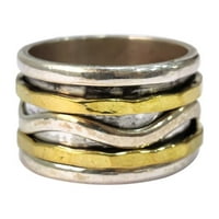 Srebrni prsten za predenje, prsten za meditaciju, prsten od srebra, rotirajući prsten za palac, dvobojni prsten,