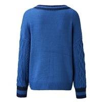 Ženski V-izrez s dugim rukavima Čvrsta boja Pleteni džemper za otvoreni pulover Jumper Jumper Tunik Geometric
