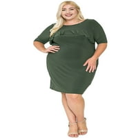 Ženska haljina srednje duljine s naborima u boji masline u boji Plus veličine