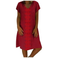 Ležerne haljine za žene bez rukava tiskana mini plaža Ženska ljetna haljina s visokim strukom crvena xxxl