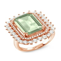 Gem Stone King 7. CT Octagon Green Prasiolite 18K ružičasto zlato pozlaćeni srebrni prsten