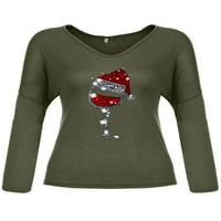 Ženske božićne košulje plus majica veličine V vrat Xmas Tops Army Green 5xl