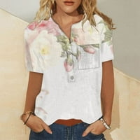CUOFF BLOUSES za žene gumb Down Fashion Casual Vintage Print majice s kratkim rukavima Ženski vrhovi White S