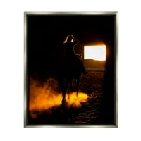Stupell Industries Equestrian Horse Jockey Silhouette Vidl Light Flare Fotografija sjajna siva plutajuća uokvirena