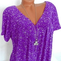 Ženski ljetni vrhovi modno casual plus size bluza polka točkica čvor prednji dubok v vratni kratki rukavi bluza