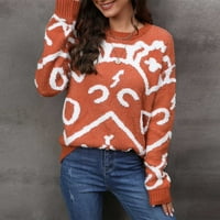 Crop Ženski džemper pulover s okruglim vratom džemper s printom labavi vrhovi srednje duljine dugih rukava bluza
