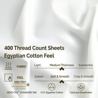 Vrhunski set listova od bijelog egipatskog pamuka s brojem niti od 400 komada s 5 komada s podijeljenim džepom