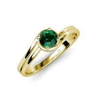 Smaragdni zaobilazni zaručnički prsten za pasijans 0. CT u 14k žutom zlatu.Size 6.5