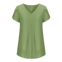 Plus veličine vrhovi za žene, ljetni vrhovi, ženski modni šifon Solid Color Cosual V-izreza majice s kratkim rukavima