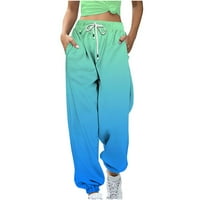Elastične hlače s visokim strukom za žene Blok u boji Ravne jogger hlače Lagane hlače s džepom