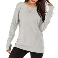 Majice za žene odgovaraju solidnoj boji O-Neck Modni trend dugih rukava Jednostavni sportski džemper palac pul
