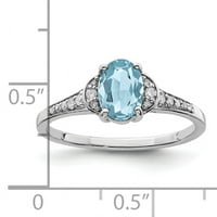 Prsten od čistog srebra s rodijevim dijamantom i svijetloplavim švicarskim topazom
