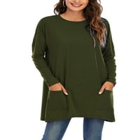 Majice plus veličine s džepovima za žene tunika s dugim rukavima s okruglim vratom bluze košulje ženske pulovere