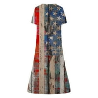 Gotyou haljine Ljetna haljina za žene casual Dan neovisnosti tiskana V-izreza kratka rukava haljina s ljuljačkom