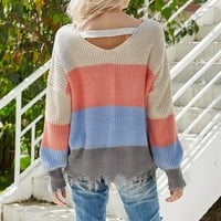 Ženski pulover pulover s ramena, Modni Slatki pleteni topovi, prugasti top s dugim rukavima, vrhovi s okruglim