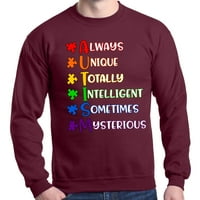 Muška uvijek jedinstvena majica s okruglim vratom od 94 inča za informiranje o autizmu u kestenjastoj boji