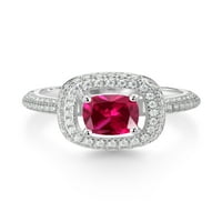 Zaručnički prsten od crvenog rubina i bijelog moissanita za žene