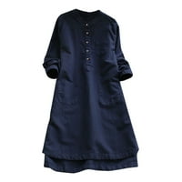 Ljetne haljine za žene labave bluze vrhove dugačke haljine s gumbom rukava mini retro košulja