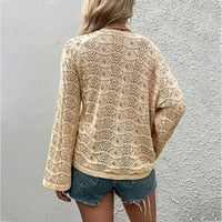 ; / Ženski modni casual pleteni džemper s okruglim vratom, jednobojni pleteni džemper s izrezima i vezicama, ženski
