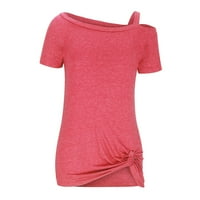 Ženski ljetni hladni vrhovi ramena ležerna majica bluze s kratkim rukavima za uvijanje labave čvrste lagane tunike