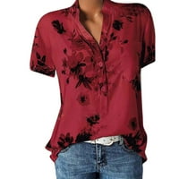 Ženske bluze plus veličine i vrhove haljine labave fit kratke rukave Ljetni cvjetni crveni gumb dolje crveni 3xl