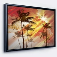 Dizajnerski crtež Palma na zalasku sunca uokvirena fotografija umjetnički tisak na platnu